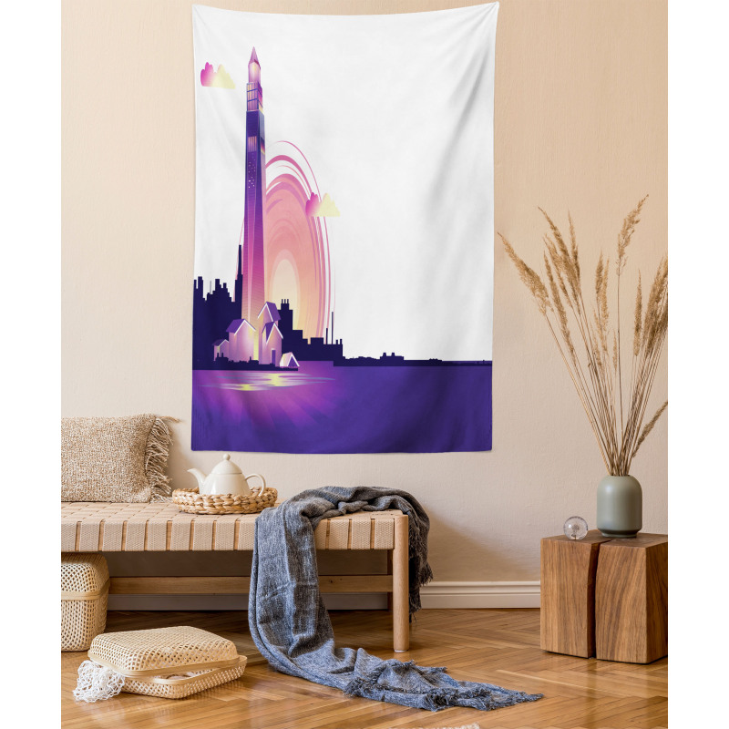 Lighthouse at Sunset Art Tapestry