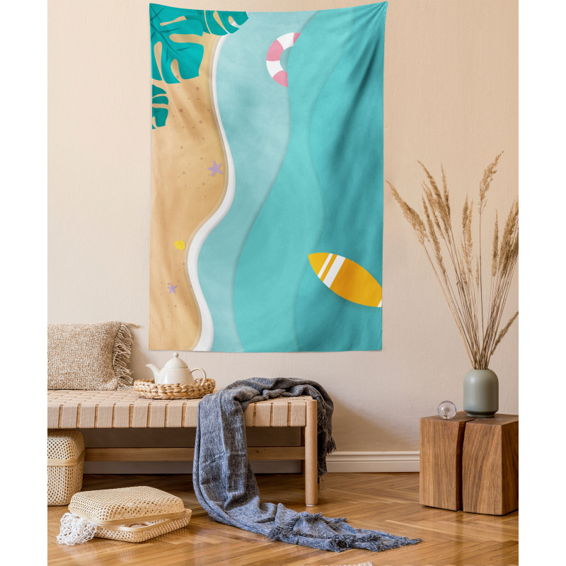 Aerial Cartoon Sea and Beach Tapestry