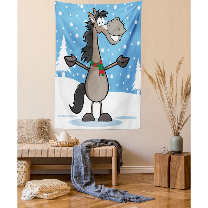 Mascot Horse Snowy Forest Tapestry