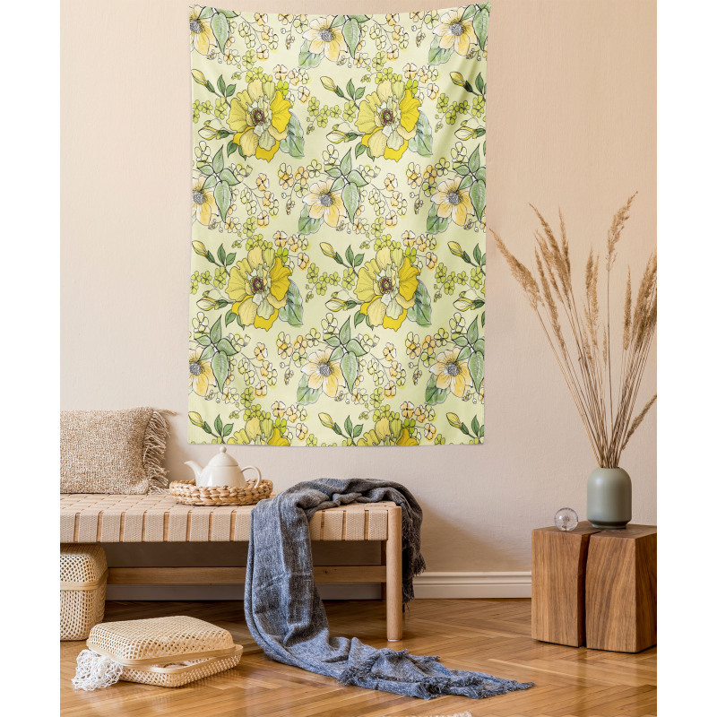 Watercolor  Leaves Blossom Tapestry