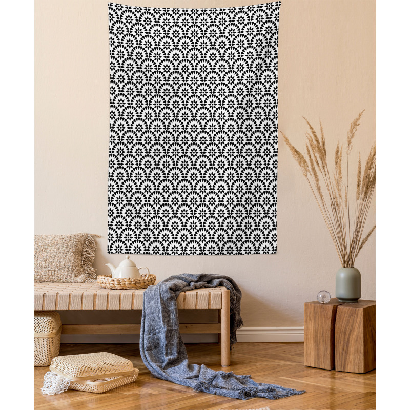 Monotone Round Leafy Items Tapestry