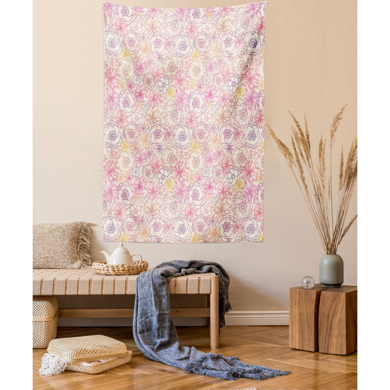 Outline Abstract Flowers Art Tapestry