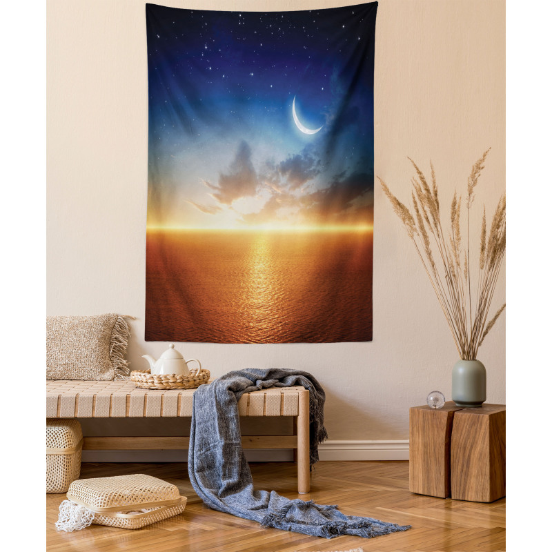 Sunset Sky Moon Stars Tapestry