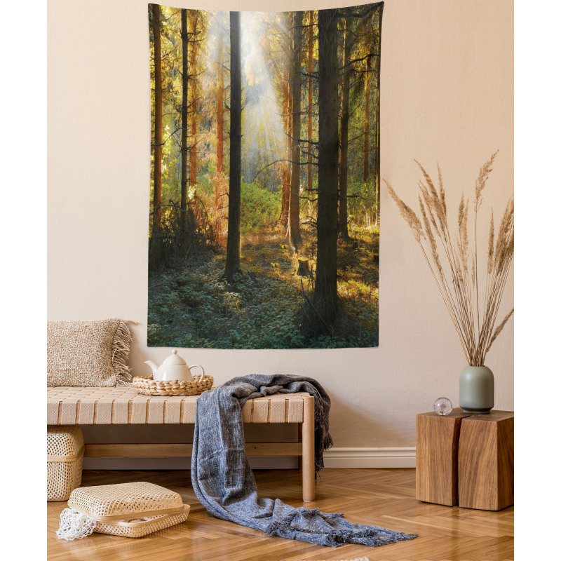 Sunset Dark Pine Trees Tapestry