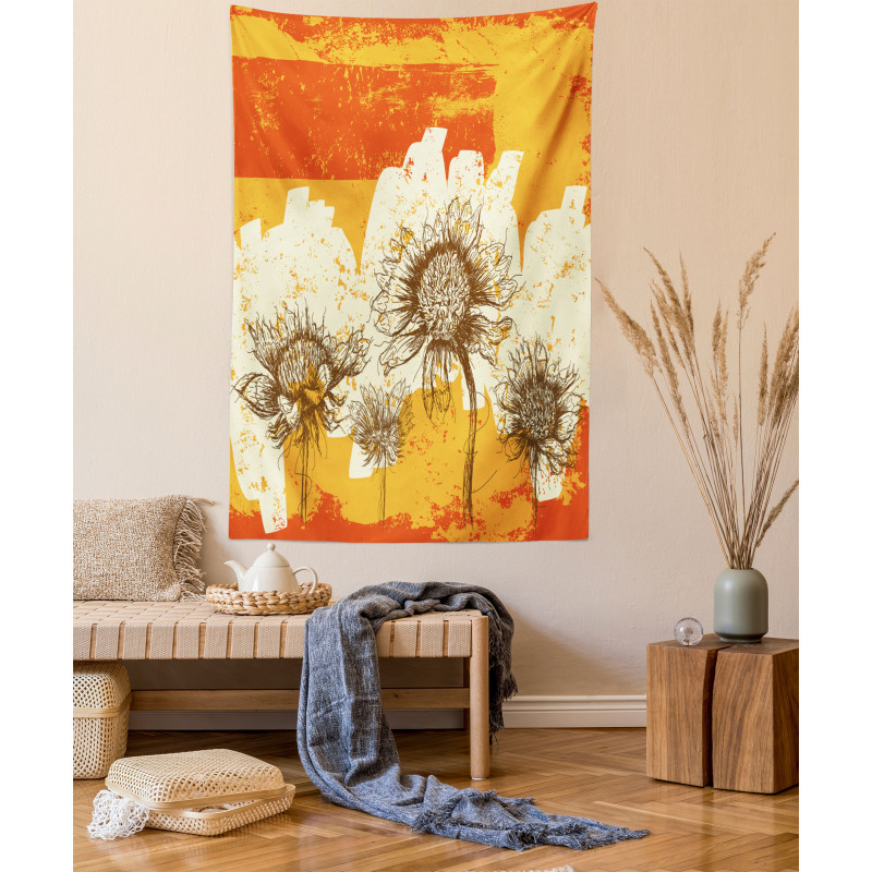 Abstract Drawing Flowers Tapestry