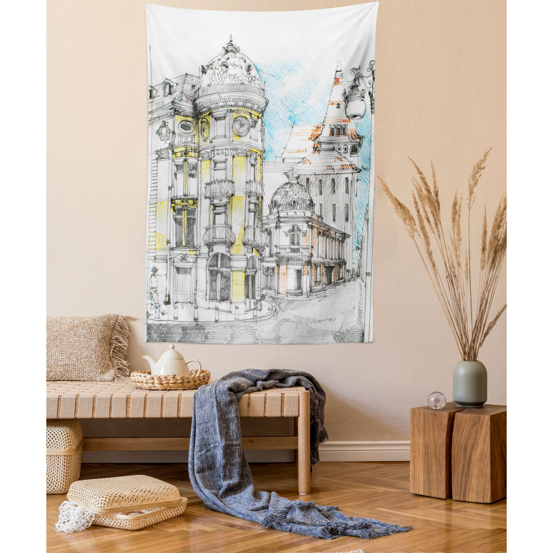 European City Sketch Tapestry