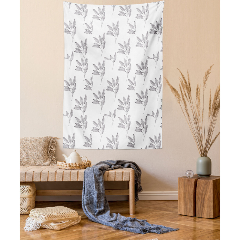Monotone Art Leafy Branches Tapestry