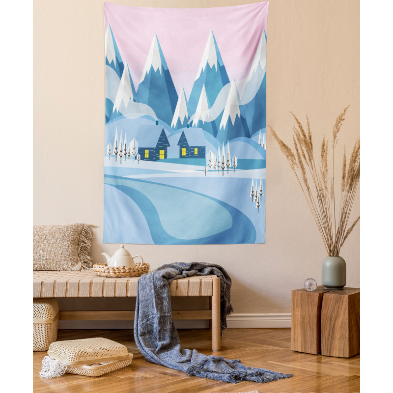 Winter Landscape Cottages Tapestry