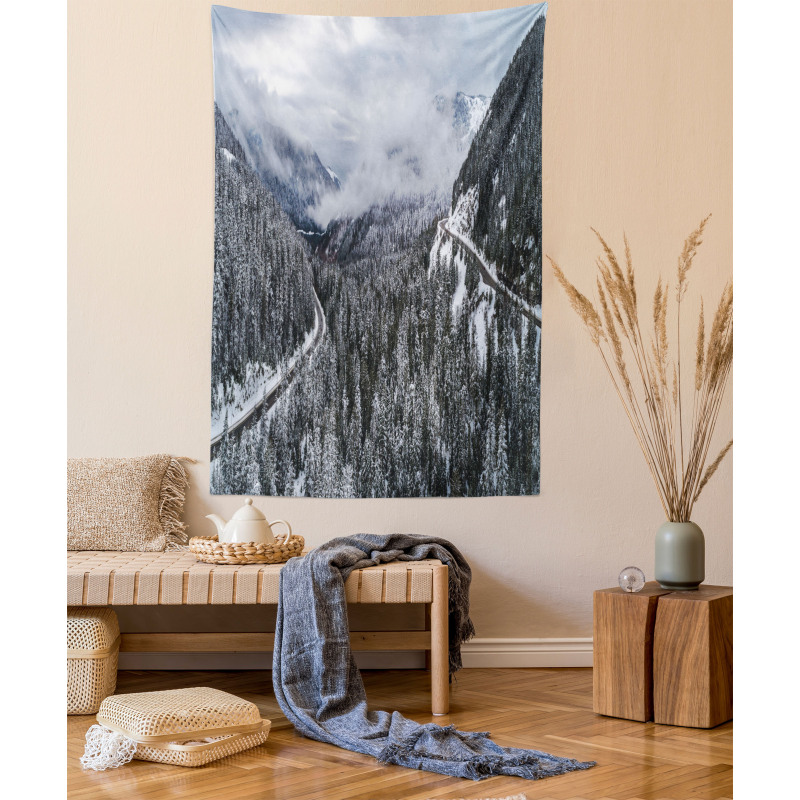 Highway in Winter Forest Tapestry