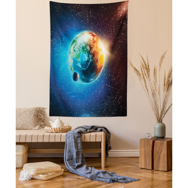 Planet Earth Sun Rays Tapestry