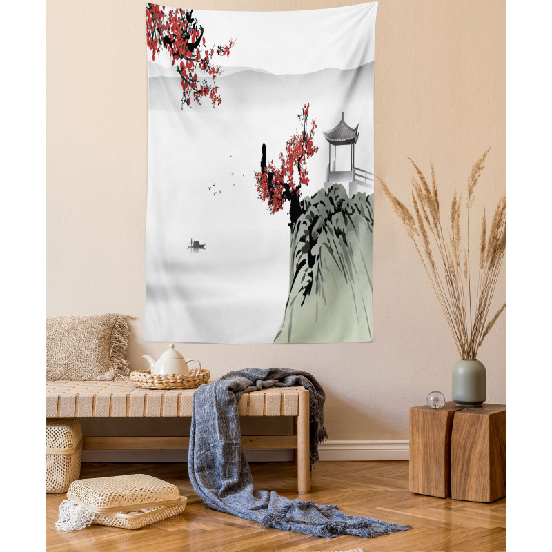 Cherry Blossoms and Boat Tapestry