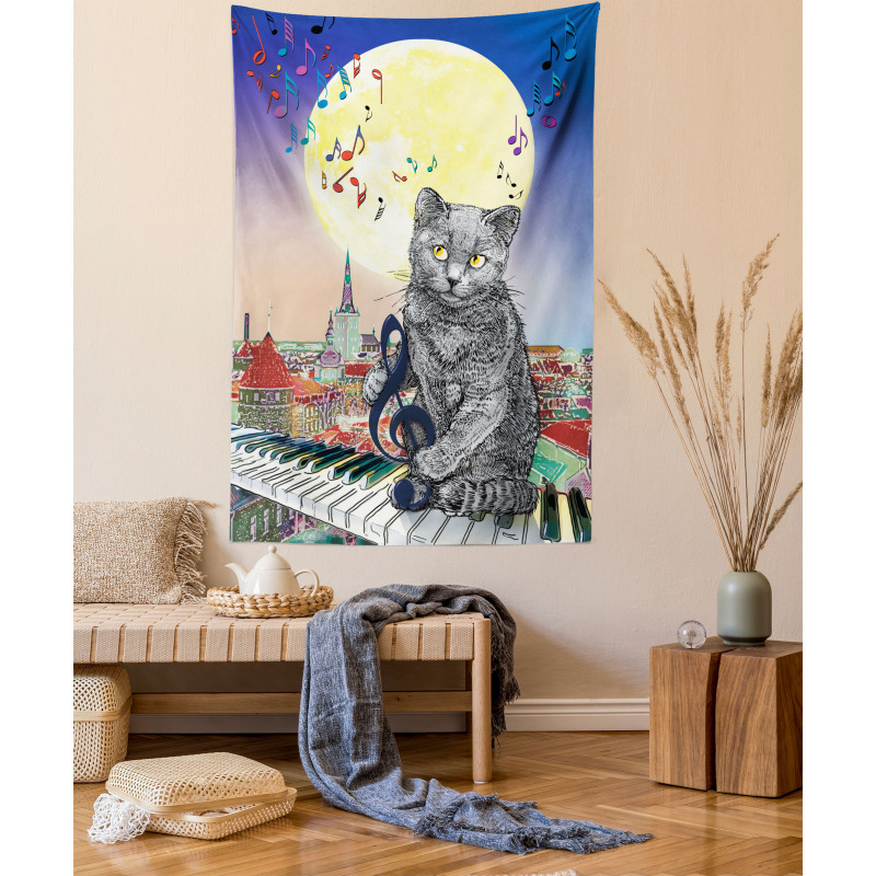 Musical Notes Cat Tapestry