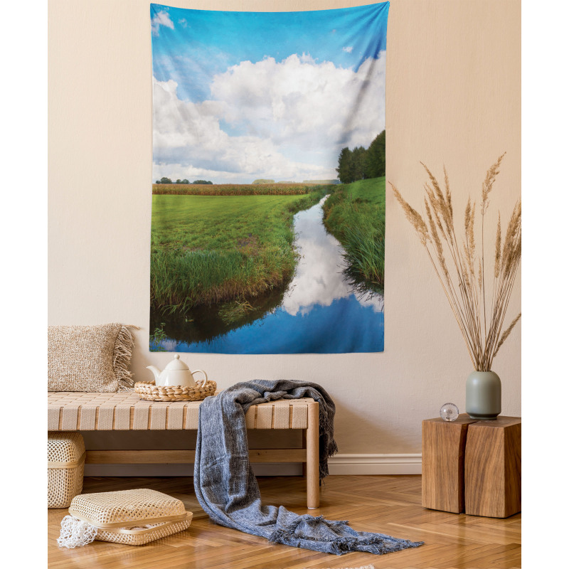 Calm River Meadow Trees Tapestry