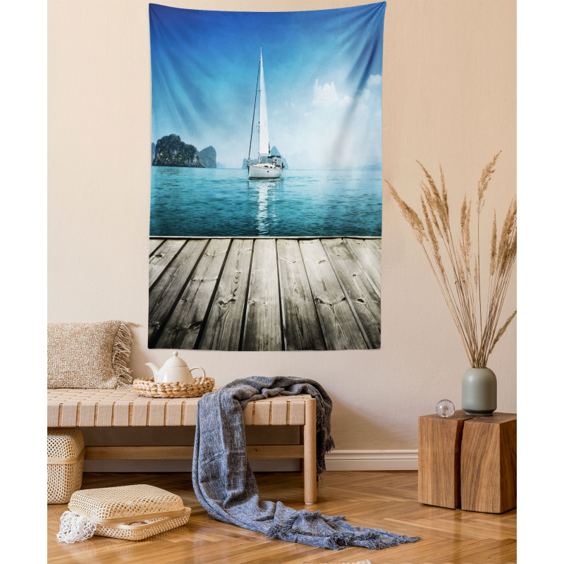 Yacht and Wooden Deck Tapestry