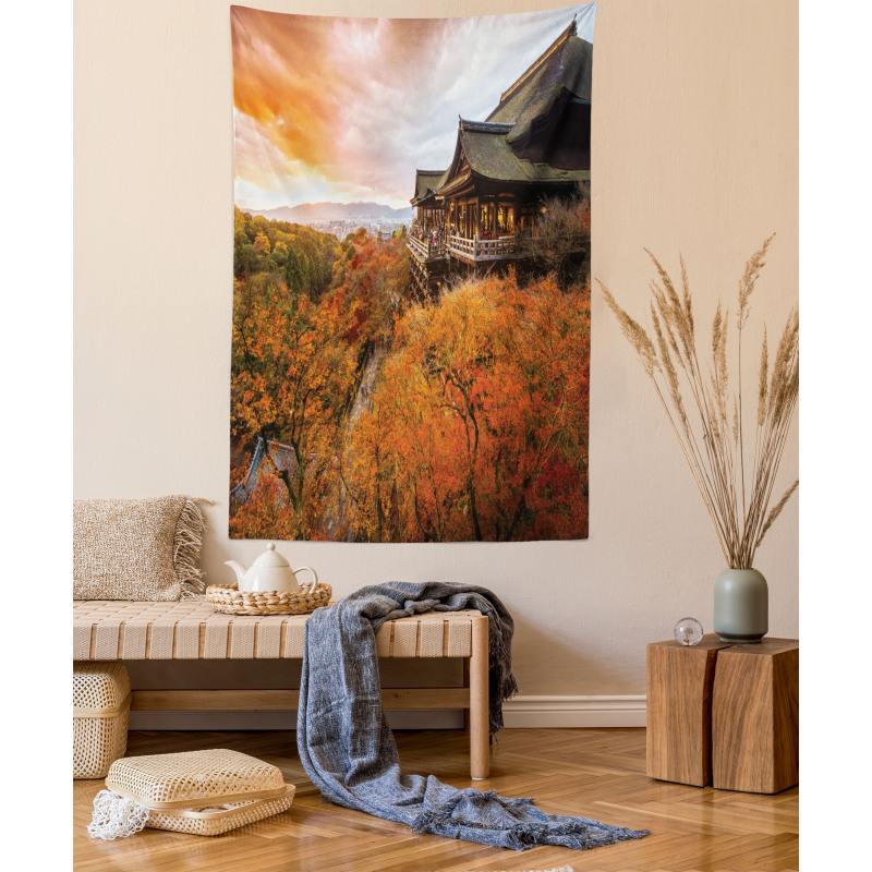 Japanese Building in Fall Tapestry