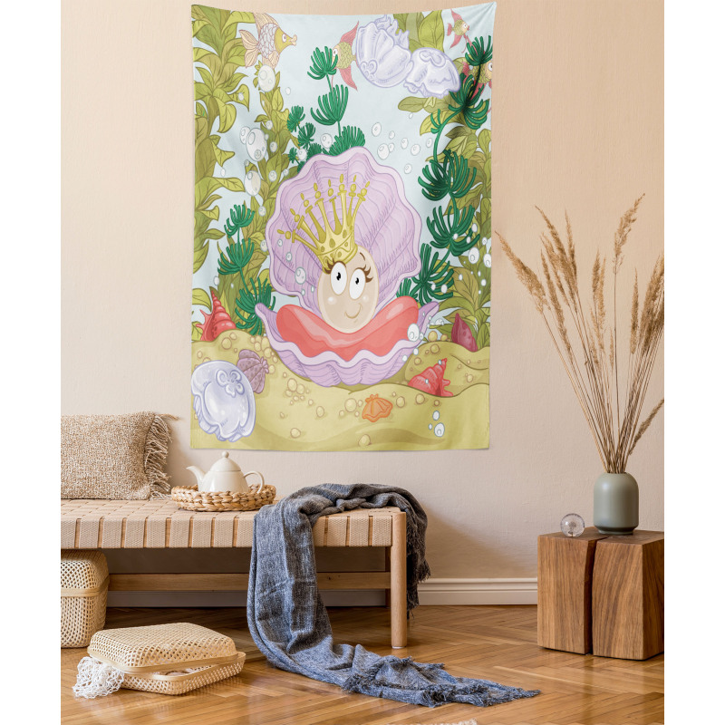 Cartoon Pearl on Shell Tapestry