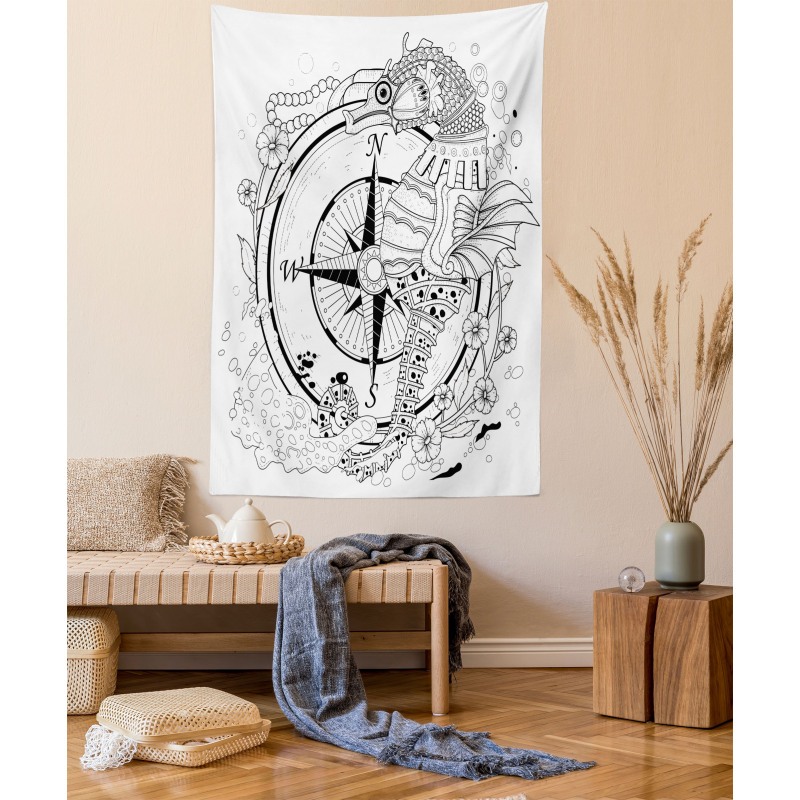 Seahorse Compass Tapestry