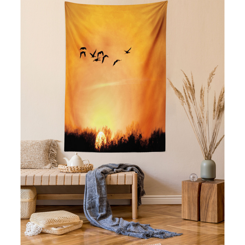 Migration Sunset Orange Tapestry