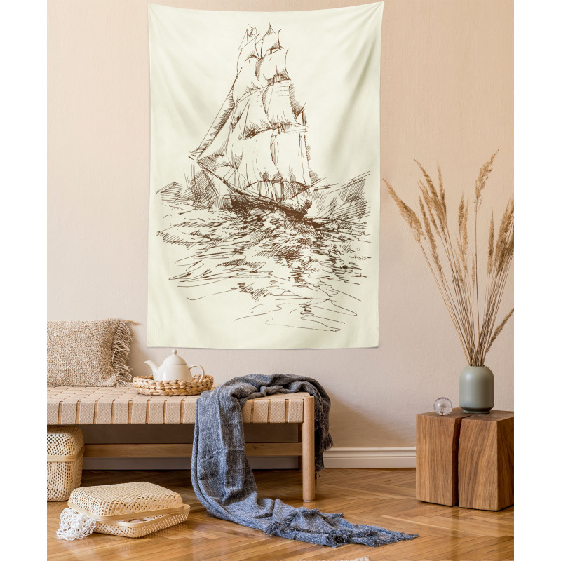 Hand Drawn Ship Tapestry