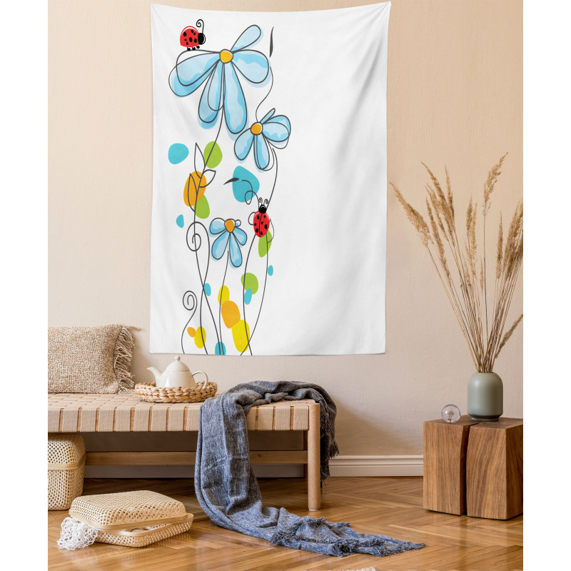 Cartoon Ladybugs Flowers Tapestry