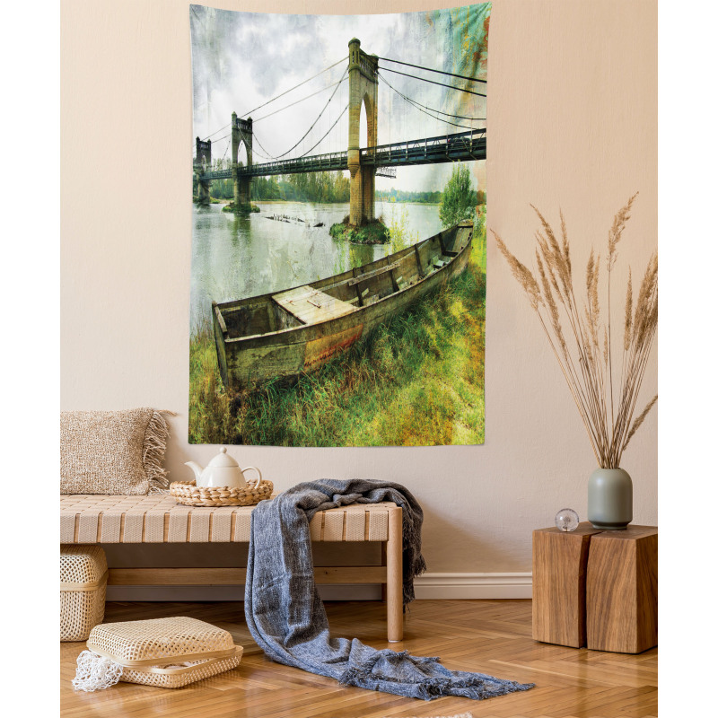Bridge and Old Boat Tapestry