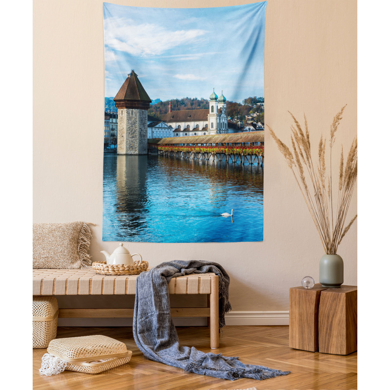 European Town Bridge Tapestry