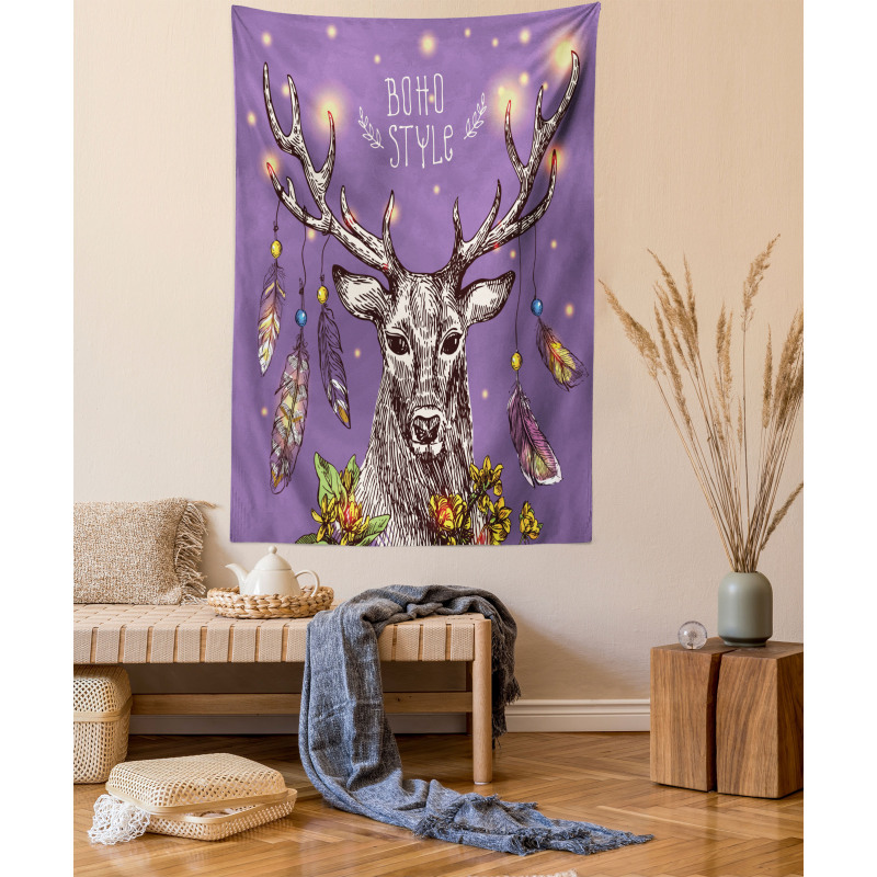 Wild Rein Deer Hand Drawn Tapestry