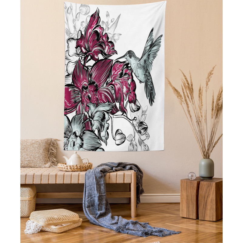 Orchids and Hummingbird Tapestry