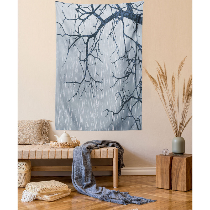 Rainy Day Winter Branches Tapestry
