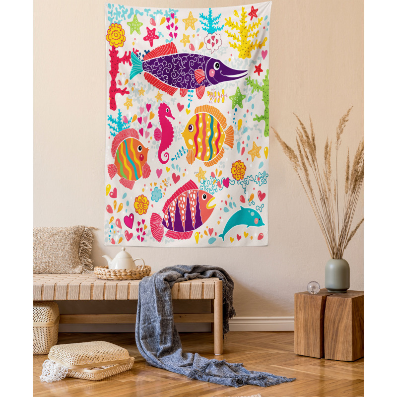 Cartoon Underwater Fish Tapestry