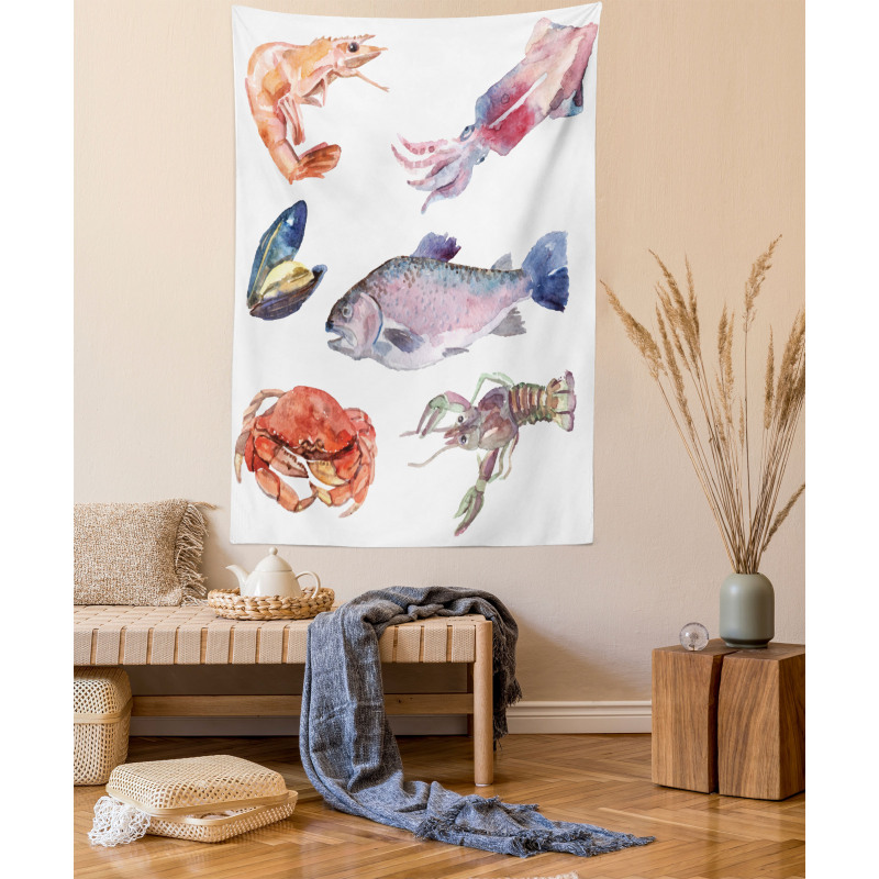 Sea Animals Watercolor Tapestry