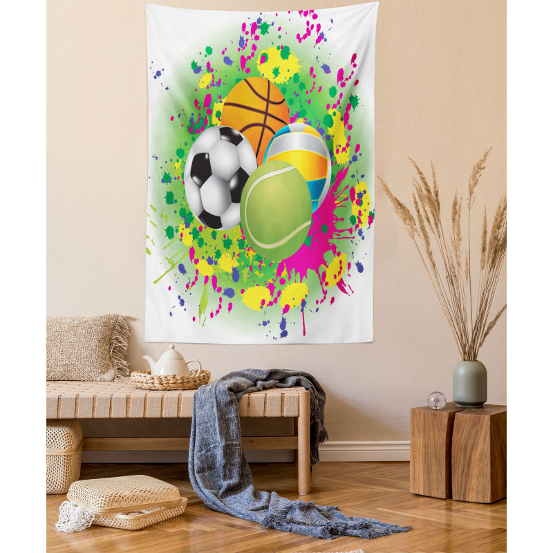 Sports Balls Splash Tapestry