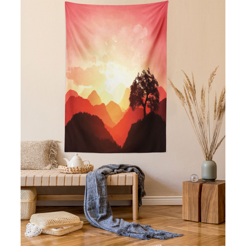 Sunset Tree Mountains Tapestry