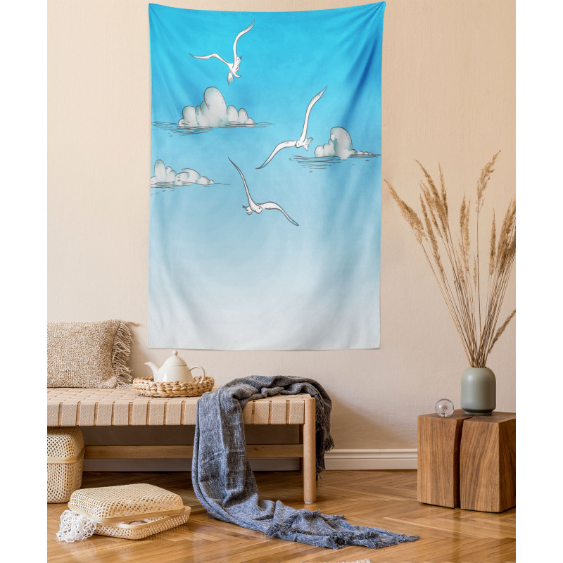 Seagulls Flying Ombre Sky Tapestry