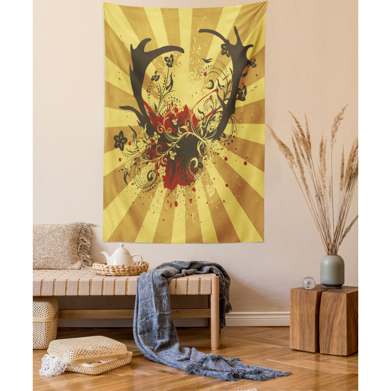 Grunge Style Antlers Art Tapestry