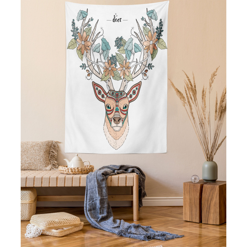 Deer Head Floral Ethnic Tapestry