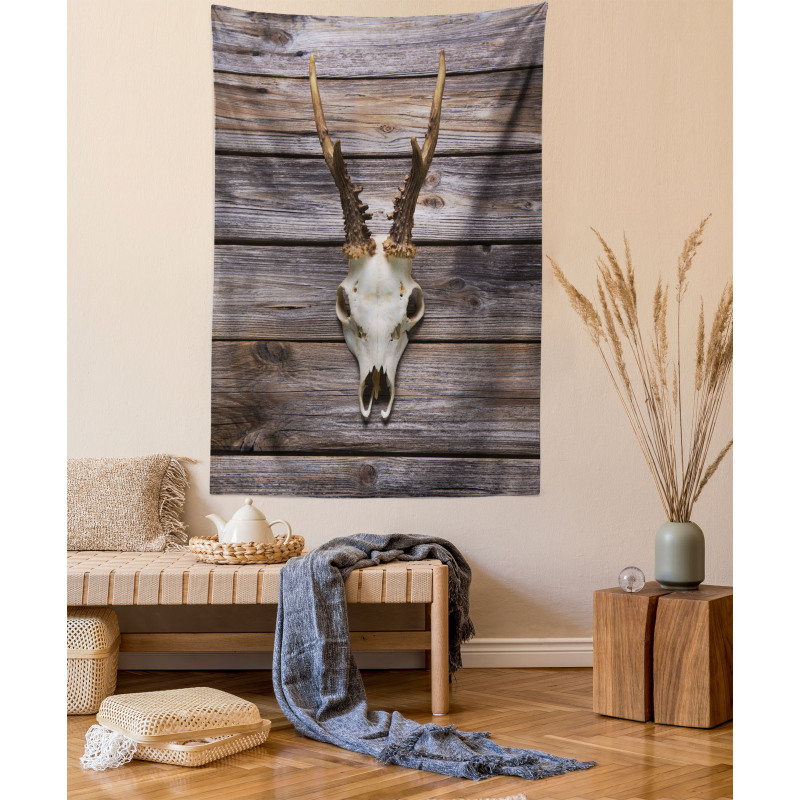 Rustic Antlers on Wood Tapestry