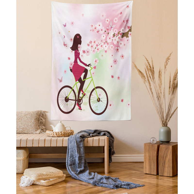 Cherry Bloom Lady Bike Tapestry