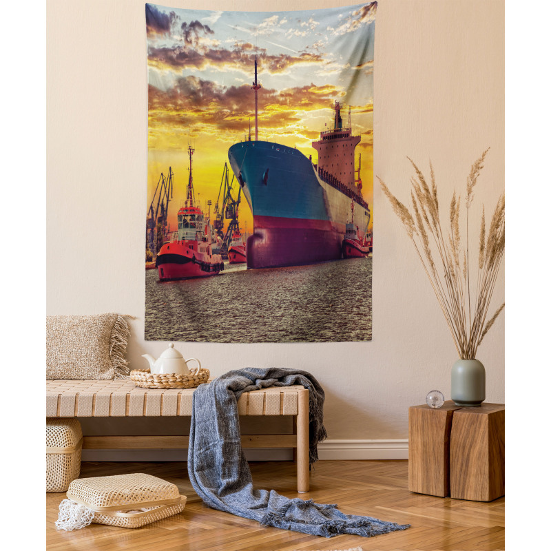 Big Ship at Sunset Tapestry