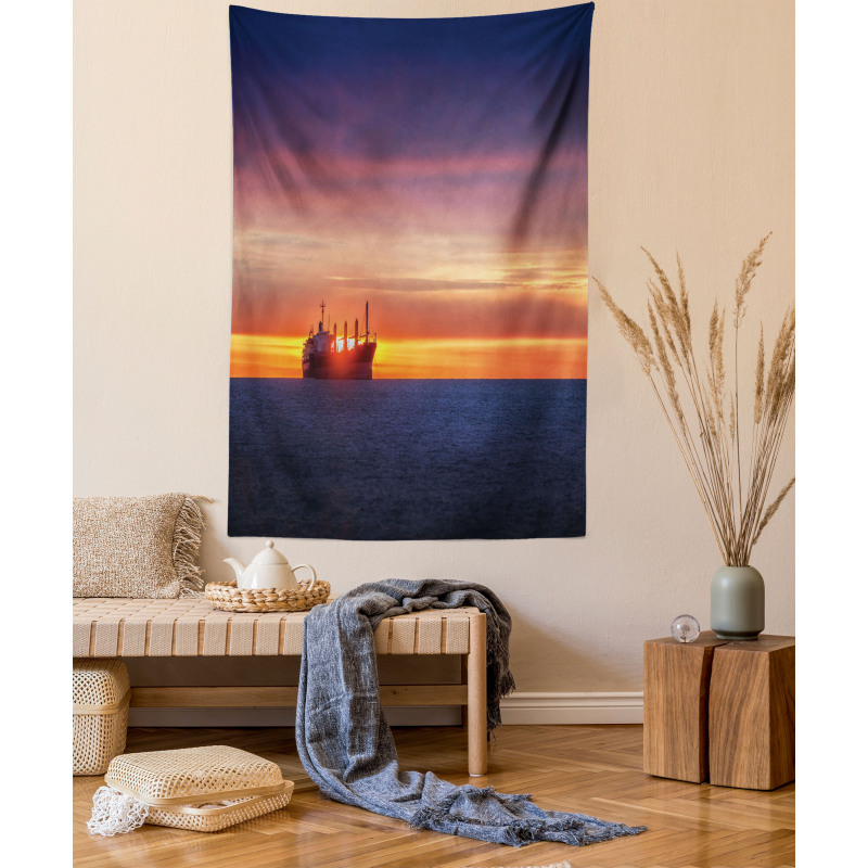 Sunrise over Sea Ship Tapestry