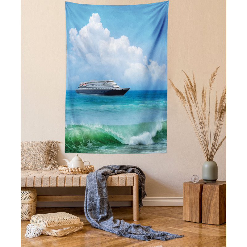 Waves Ship Travel Tapestry