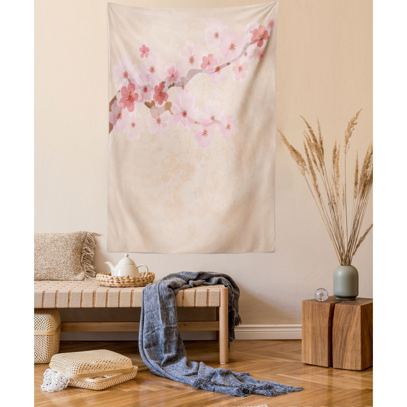 Pink Cherry Blossoms Tapestry