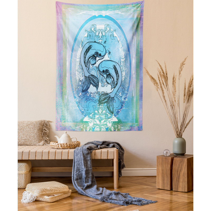 Japanese Koi on Sea Blue Tapestry