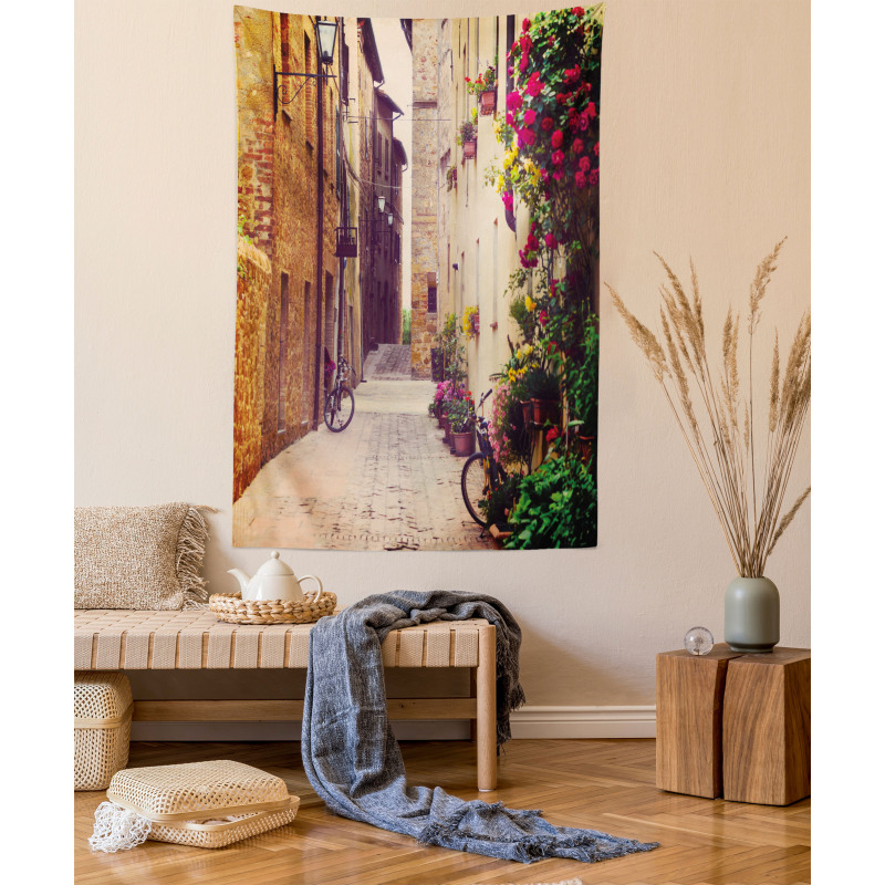 Street in Italy Flowers Tapestry