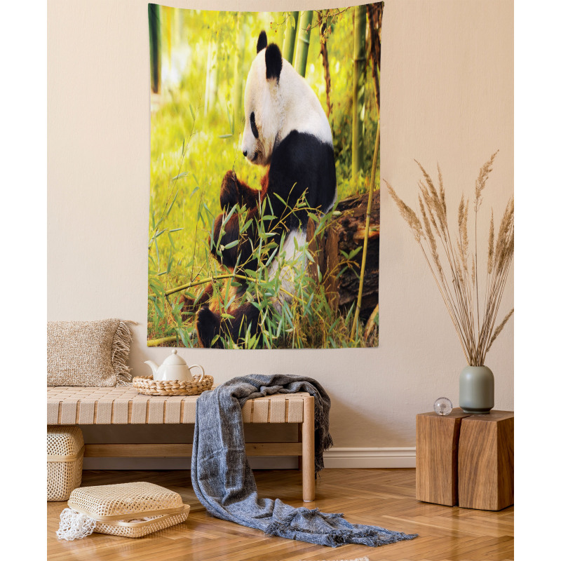 Panda Sitting in Forest Tapestry