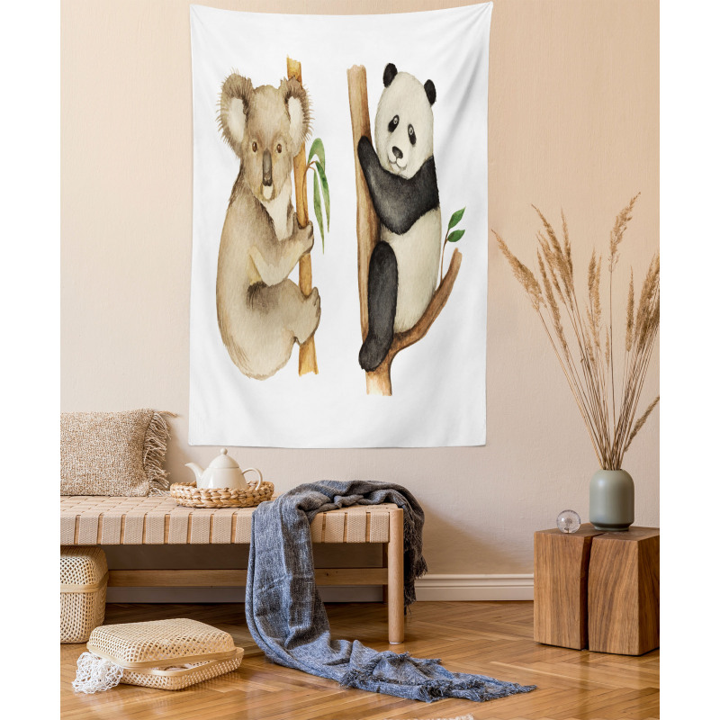 Koala Panda Watercolor Tapestry