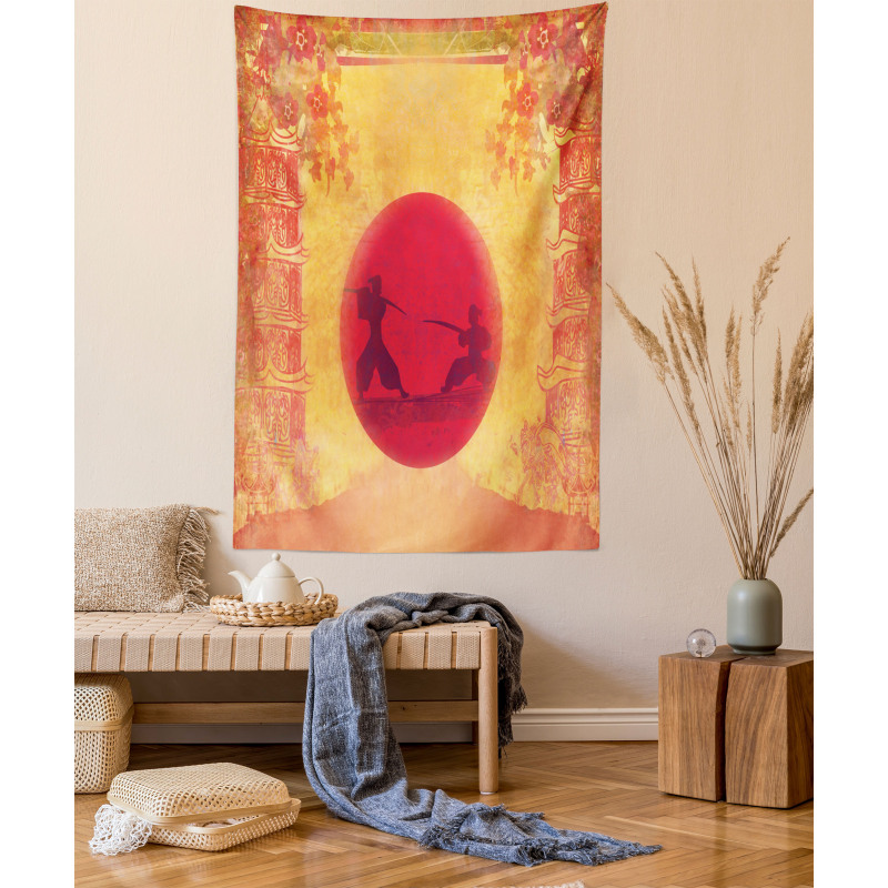 Ninjas Vintage Sunset Tapestry