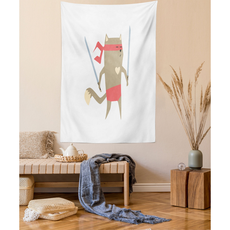 Samurai Figh Kitty Ninja Tapestry