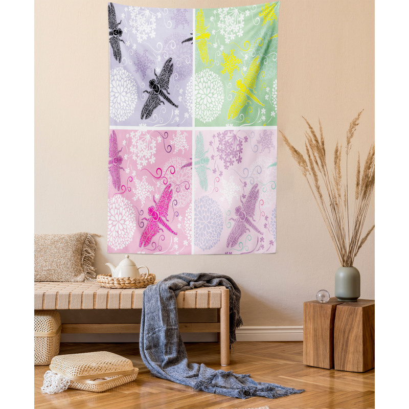 Dragonflies Dandelion Tapestry