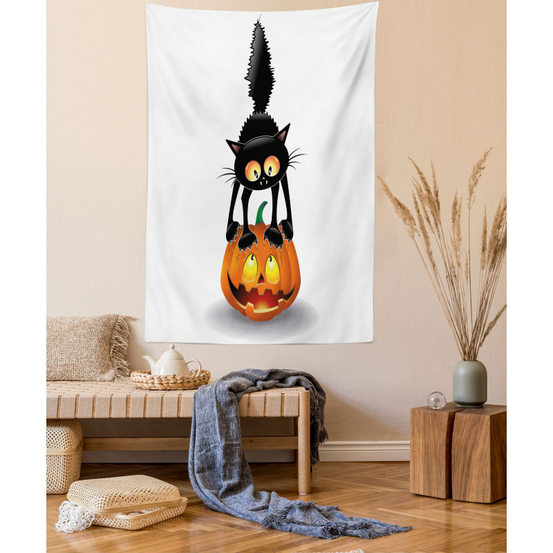 Cartoon Animal on Pumpkin Tapestry